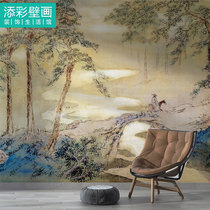 New Chinese style ancient wind pine forest landscape wall cloth wallpaper hotel front hall wall cloth hotel lobby background wallpaper