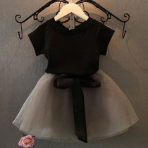 Girls short-sleeved yarn skirt suit summer new 2021 Korean edition childrens t-shirt skirt skirt two-piece suit 3024