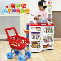 Childrens toys Girls house cash register dining table toys Girls little baby puzzle Supermarket shopping cart set
