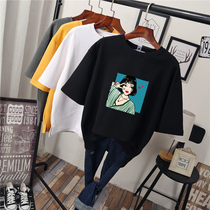 chubby womens summer 2022 belly covering large size short sleeve t-shirt 200kg chubby girl heart machine bottoming shirt