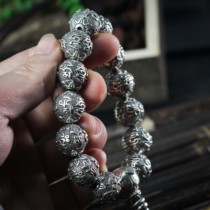 100s silver-honest silver bracelet male coarder 925 pure silver Buddha pearl six words true to mans hand chain bully