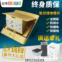 Bull ground socket full copper waterproof damping five-hole socket power eight-hole ground floor socket panel household