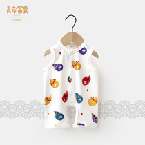 Long life rich baby clothes summer clothes thin sleeveless open file jumpsuit vest ha clothes men and women Baby Cotton