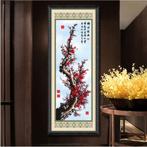 ABV old thirty-word embroidery pure cotton precision printing 2019 living room entrance large plum blossom vertical version plum smile ushered in spring