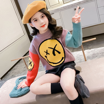 Girls sweater plus velvet thickened 2021 new autumn and winter children foreign-style girl pullover knitted base shirt
