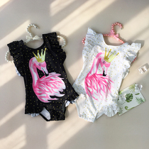 Cute Baby Swimsuit Girl 1-3 Years 2 Year Old Fire Birds Conjoined Girl Child Swimsuit Children Black Swimsuit