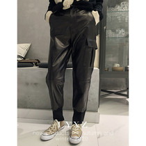 Xixi women Europe station 2020 early winter New Leisure on both sides of elastic trousers split leather leather pants 39870