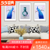 New Chinese Decoration Painting Living-room Sofa Background Wall Hanging Painting Pure Handmade Suzhou Embroidery Peacock Triple Screen Strip Screen