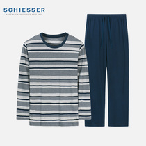 Schiesser Shu Ya Home clothing mens medium thick cotton round neck striped pajamas set 2021 New
