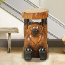 Solid wood stool Thailand imported cute bear stool home makeup shoe stool wood carving creative animal ornaments wood carving