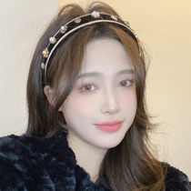 French retro pearl studded hairband baroque wind wide edge pressing headband Joker out headwear net red hair accessories