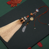 High-grade crystal car pendant rearview mirror natural chalcedony car interior charm mens and womens mahogany peace vintage handmade