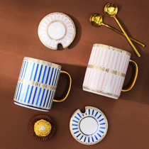 Coffee cup European light luxury exquisite teacup Household English Ceramic cup and saucer set with lid with spoon Mug
