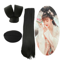 Ancient costume black wig bag New straight hair piece double braid shape hair bun mixed silk ancient wind twist horn hair row