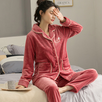 Pajamas women winter coral velvet thickened can be worn outside 2021 New flannel warm casual home wear suit