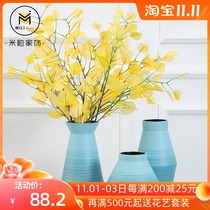 Gradient blue ceramic vase new Chinese dining table with floral art modern living room coffee table art Vase ornaments