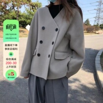 2022 New Anti - Season Double - sided Cashmere Coat Wools Little V - collar Double - button and Twin - Twin Cover