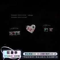 Yonsei Schoolgirl ● Small Crowddesign Light Extravagant And Delicate Powder Green Jewel Retro Forefinger Fashion Personality Ring Ins Tide