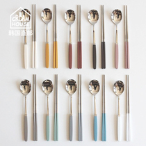 South Korea ondo same ins Nordic stainless steel adult spoon chopsticks tableware set 10 colors