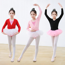 Childrens autumn and winter warm dance practice knitted long-sleeved sweater lace-up cardigan double V warm temperament