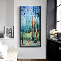Pure hand-painted oil painting birch forest landscape painting Nordic living room decoration painting porch corridor mural aisle vertical hanging painting