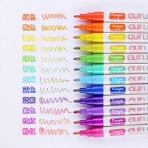 Double Wire Fluorescent Pen Suit Double Head Color Painting Signature Pen Office Student Hand Ledger Double Line Contour Pen