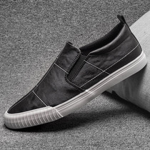 Tide brand mens shoes 2020 new Korean fashion Joker lazy one pedal casual leather shoes leather shoes Lefu shoes