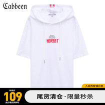 (Spike)Cabin mens white pullover hooded short-sleeved sweater letter embroidery printing Simple loose casual