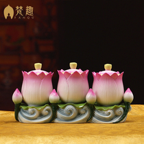 Van Fun Dehua Ceramic painted Buddha Seven Lotus Holy Water cup Big sad Water supply Cup Buddhist supplies Water purification cup set