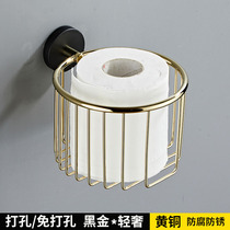 Punch-free black gold towel basket roll paper holder full copper toilet Nordic toilet paper towel towel basket