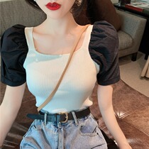 Vanya Bubble Sleeve T-shirt Spring and Summer Spring and Spring Spring Patching Spring Breakup Spring Clothing Short Clothes