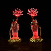 Lotus lanterns Buddha lights Buddha Hall Guanyin lanterns long lights for Buddha Crystal colorful led home a pair of plug-in Buddha lights