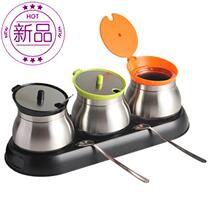 Household kitchen seasoning tank three-piece stainless steel salt tank with lid seasoning o bottle glass seasoning box combination set