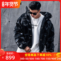 Muscle dog down jacket mens winter trend sports casual shiny loose short hooded bread jacket warm jacket