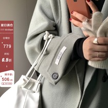 HEYGIRL black brother cuff design lapel long wool handmade coat womens Korean version of wool coat winter