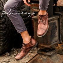 Autumn and winter mens British retro leather shoes Mens tide British round head retro shoes Mens Leather casual shoes Lace-up single shoes