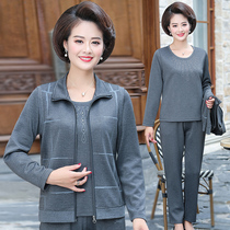 Mother Spring Autumn Clothing Jacket 2021 New Ocean Qi Middle-aged Woman Clothing Three Sets Middle Aged Sports Suit Horse Chia