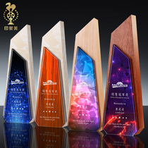 Marble Crystal Trophy Custom Set Making Group Performance Competition Sales Insurance Dazzling Wooden Trophy Lettering