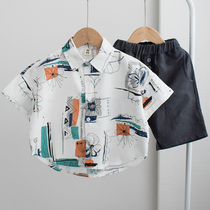 2021 summer new childrens clothing boys short sleeve shirt baby personality foreign style Joker shirt cotton top Korean version