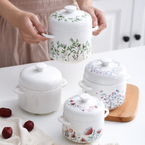 Ceramic stew pot pot small soup cup with lid household Birds Nest water stew soup medicated food bowl stew bowl 1-3 people