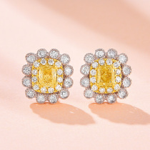 Diamond yellow 18K gold diamond earrings womens yellow diamond gold two-color exquisite ear jewelry jewelry gift recommendation