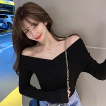 Sanskrit Sexy Hit Bottom Womens Spring Season for a Han version of the Collar Shoulder to be Slim 100 Hitch-Knit Cardiovert Blouse