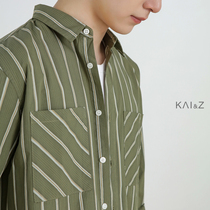 Kai Chuan mens long sleeve shirt 2021 Spring and Autumn New loose trend green stripe casual thin shirt coat