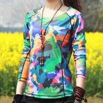Outdoor quick-drying clothes womens long sleeve T-shirt camouflage breathable elastic exercise fitness plus size short sleeve quick-drying coat top