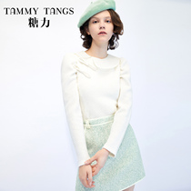 (Mall same model) sugar power winter New retro buckle flash silk woven woolen sweater jacket female short