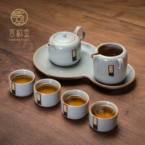  Ceramic Japanese Kung Fu tea set Ruyao open piece can raise simple dry tea tray Household teacup set gift box