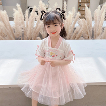Hanfu Girls Summer New China Wind Super Fairy Skirt Child Summer Clothing Short Sleeve Thin snow-spun ancient wind one-piece dress