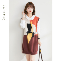 Shirt Dress Dress Dress 2021 New Winter Womens Clothing Fake Two Polo Skirts Children Autumn Winter Advanced Design Sensation