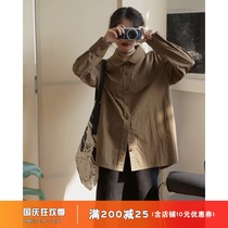 Ouyang Xi spring doll collar girl long sleeve shirt female retro port taste small mercerized loose thin Joker shirt