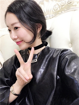 BORAKOO Korea East Gate 17 early autumn small black imitation cracked leather handsome mid-long shirt dress